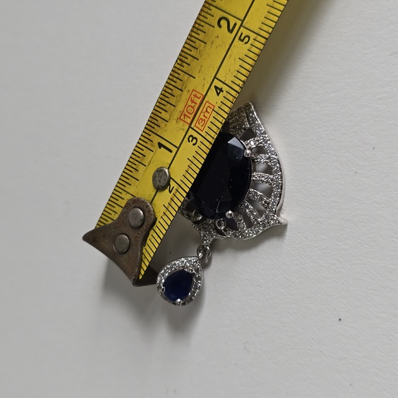 Elegant Sterling Silver 925 Sapphire Necklace and Earrings Set - Picture 2 of 8